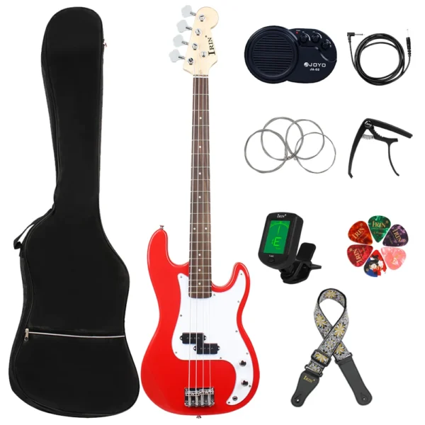 Complete Electric Bass Guitar Package with Basswood Body, Accessories, and Connectivity