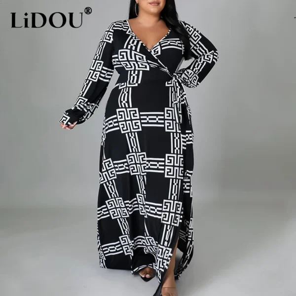 Curvy Chic: Embrace Autumn Winter Elegance with Print Floor Dresses for Plus-Size Women